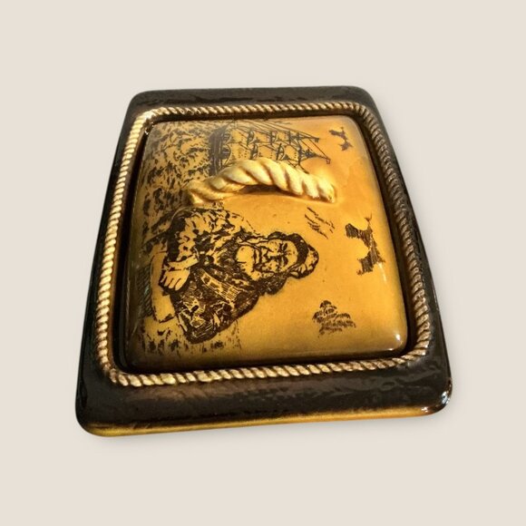 Vintage Nautical Ceramic Trinket Box With Sailor & Ship Illustration 7.7"x5" Bro - Picture 4 of 11